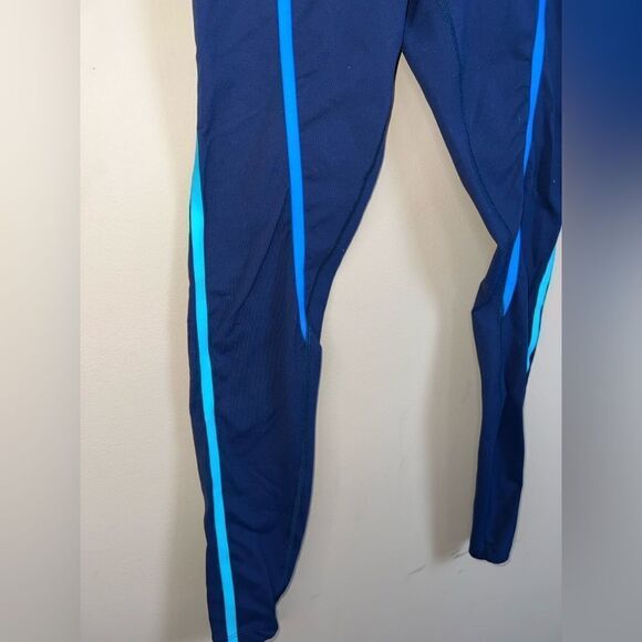 Nike Women’s Size Small Navy & Aqua Striped Dri-Fit Running Active Leggings - Picture 2 of 7